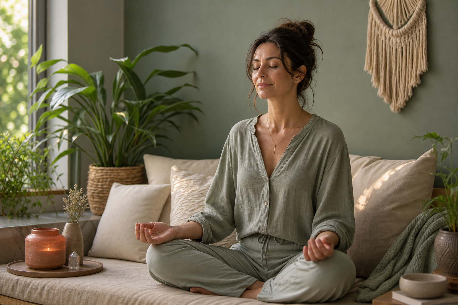 Morning golden light wellness setup