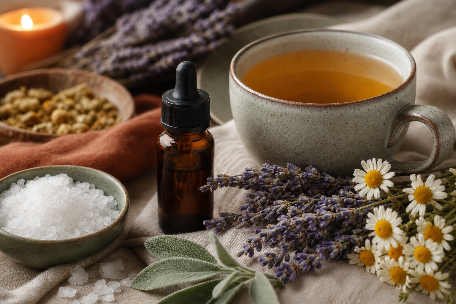 Lavender and chamomile evening setup