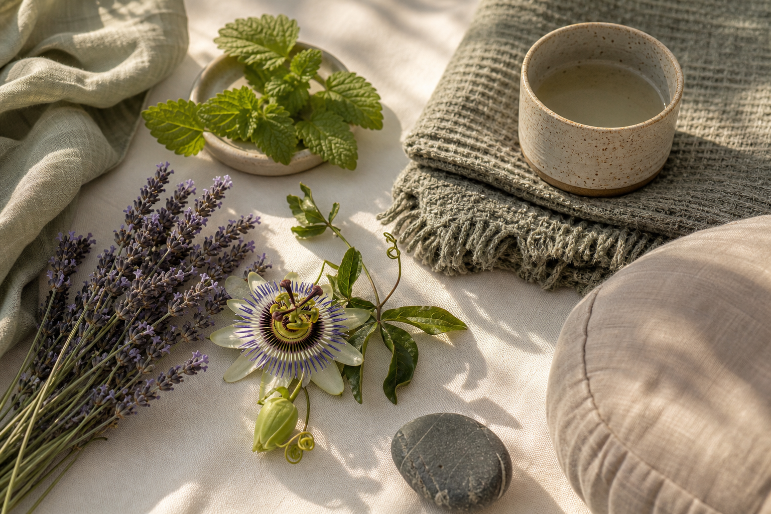 Mental wellness herbs and meditation space